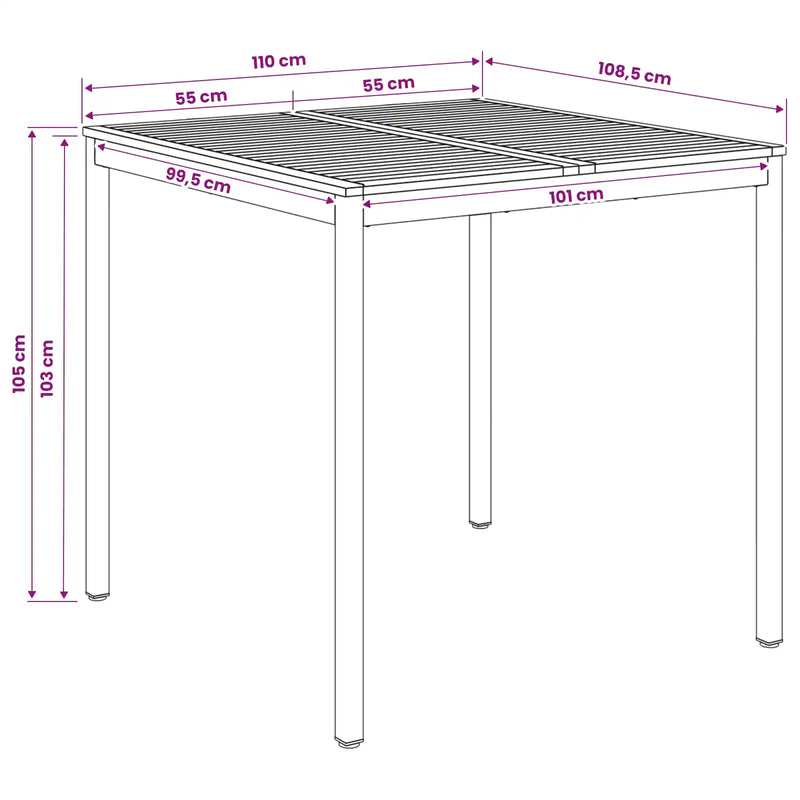 Garden Bar Table Natural and Black 110 x 108.5 x 105 cm