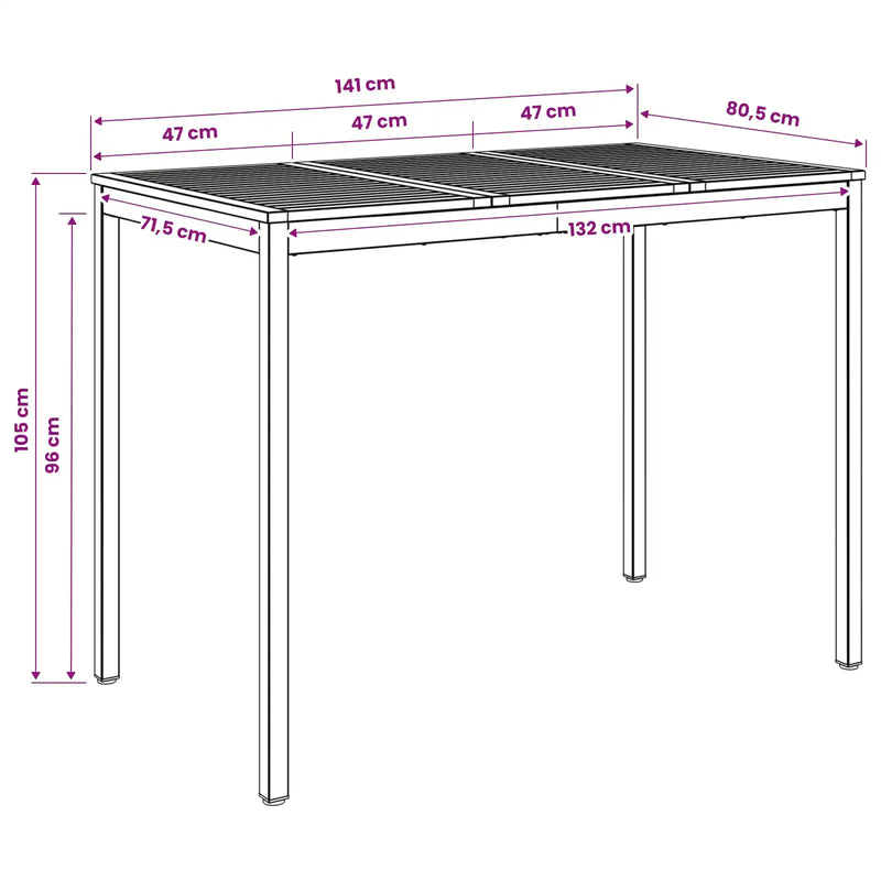 Garden Bar Table Natural and Black 141 x 80.5 x 105 cm