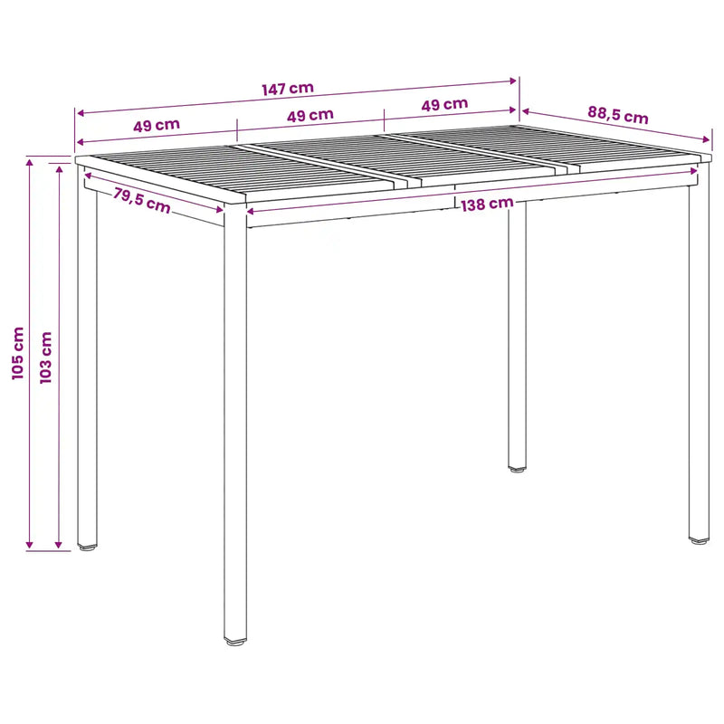 Garden Bar Table Natural and Black 147 x 88.5 x 105 cm