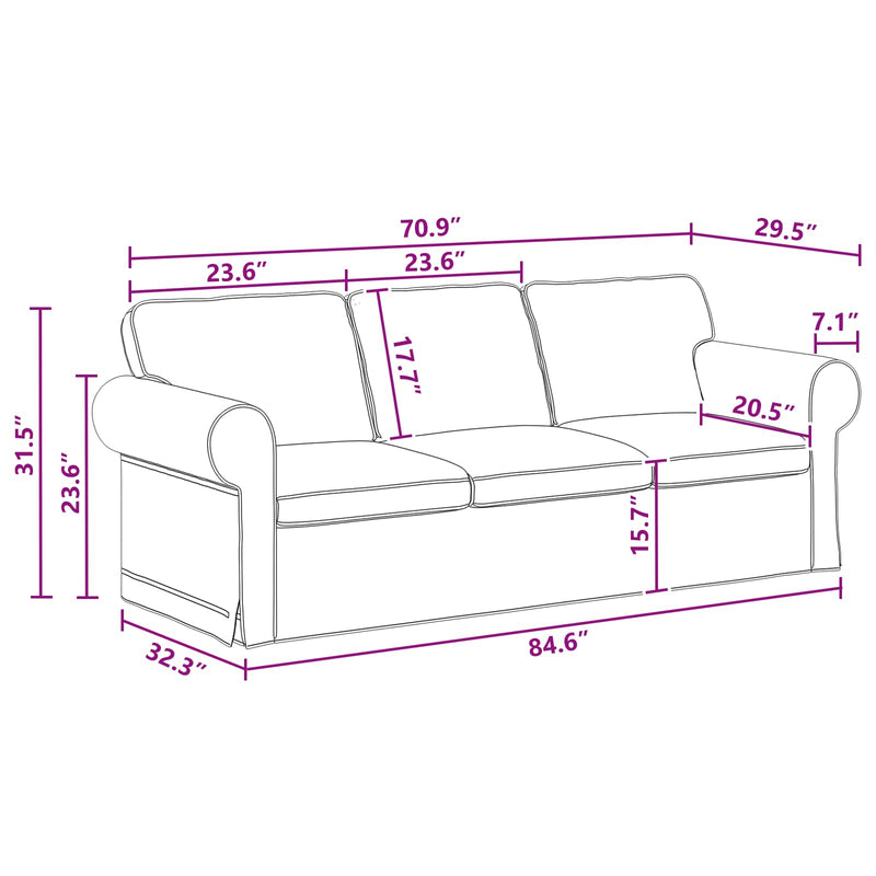 Sofa Dark Grey 215 x 82 x 80 cm Metal
