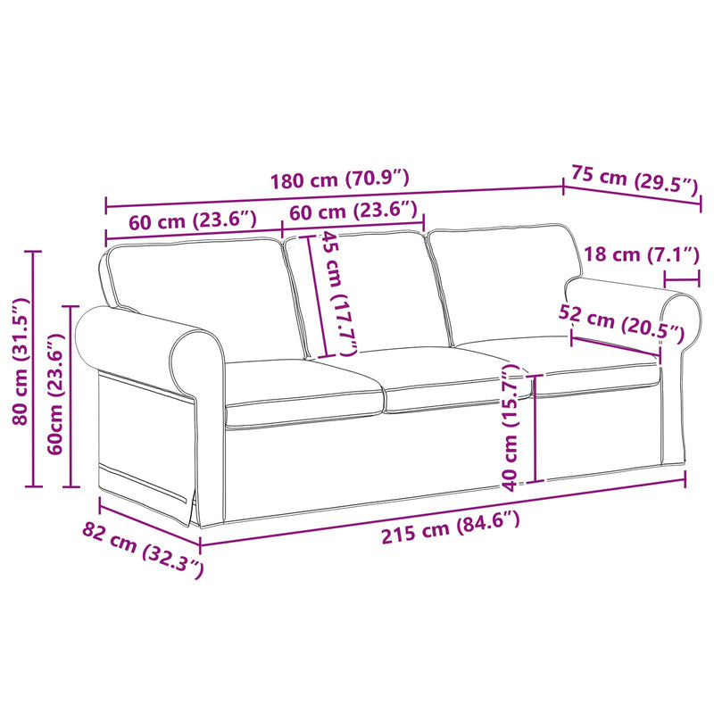 Sofa Black 215 x 82 x 80 cm Metal