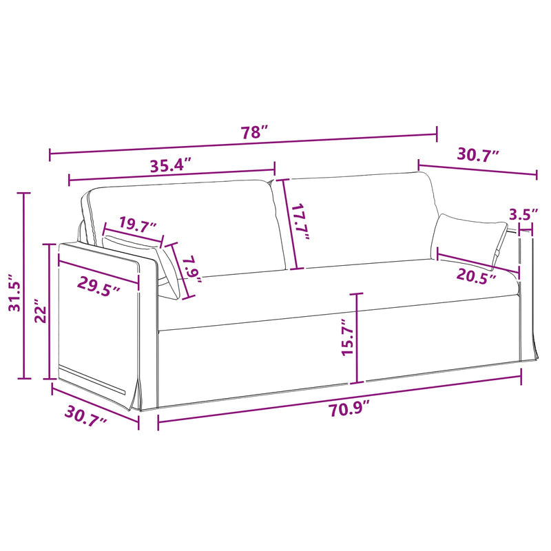 Sofa Dark Grey Overall dimensions: 198 x 78 x 80 cm (W x D x H)