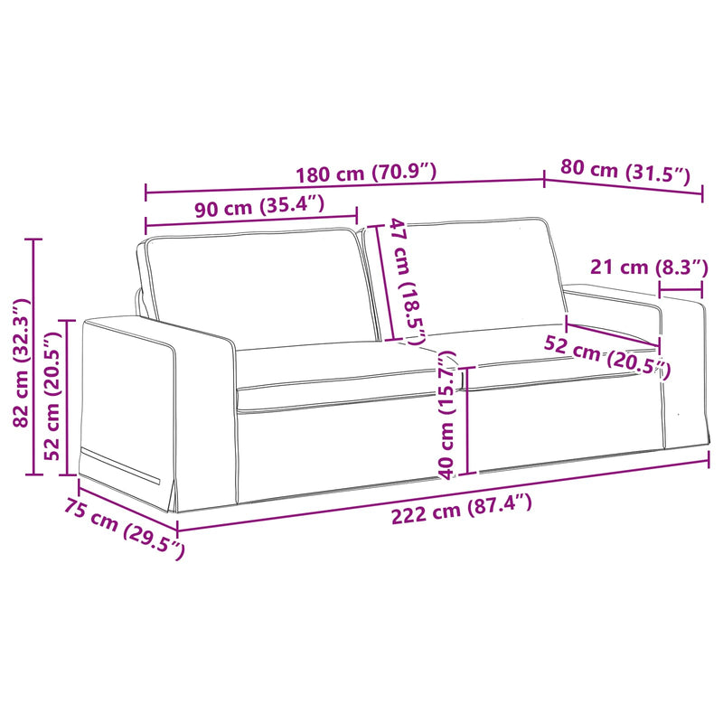 Sofa Black Overall dimensions: 222 x 80 x 82 cm (W x D x H)