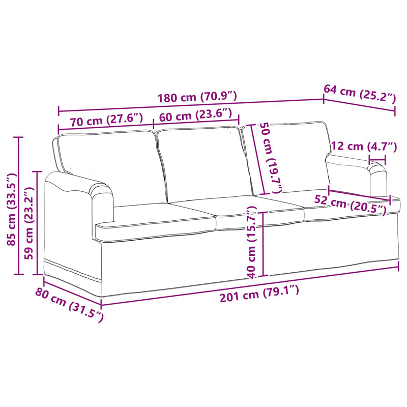 Sofa Black Overall dimensions: 201 x 80 x 85 cm (W x D x H)