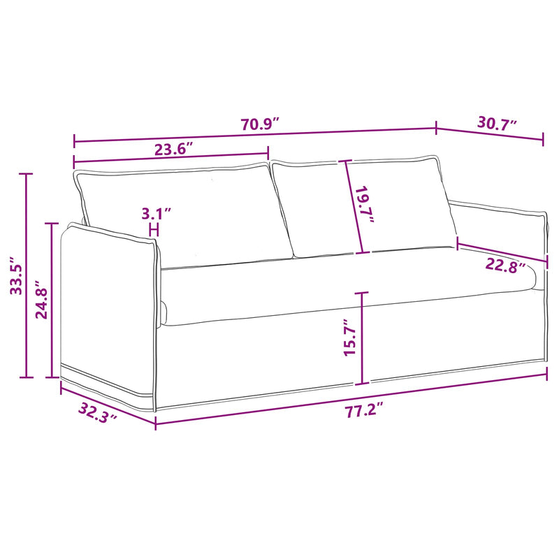 Sofa Dark Grey Overall dimensions: 196 x 82 x 85 cm (W x D x H)