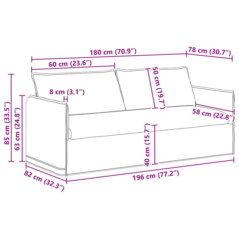 Sofa Black Overall dimensions: 196 x 82 x 85 cm (W x D x H)