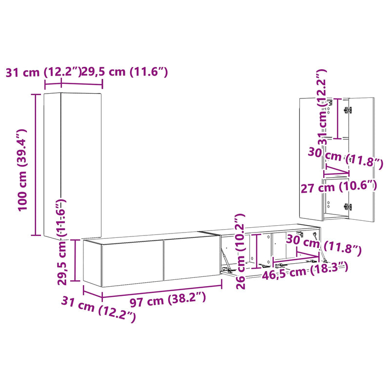 vidaXL Wall-mounted 4 pcs White