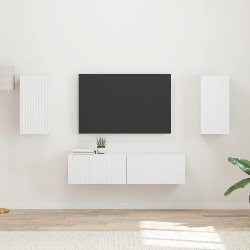 TV Cabinet Set 4 pcs White Engineered Wood