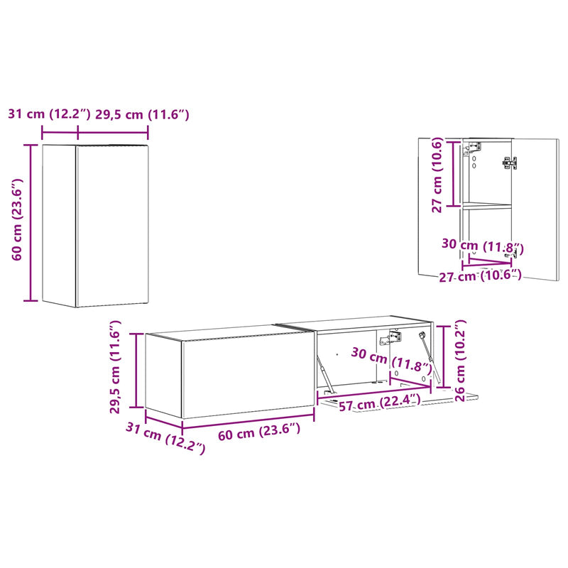 TV Cabinet Set 4 pcs White Engineered Wood