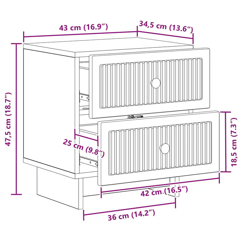 Bedside Cabinet White 43 x 34.5 x 47.5 cm Engineered Wood