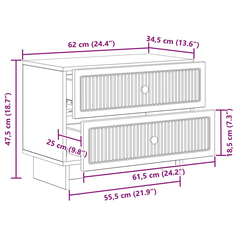Bedside Cabinet White 62 x 34.5 x 47.5 cm Engineered Wood