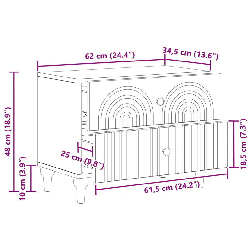 Bedside Cabinet White 62 x 34.5 x 48 cm Engineered Wood