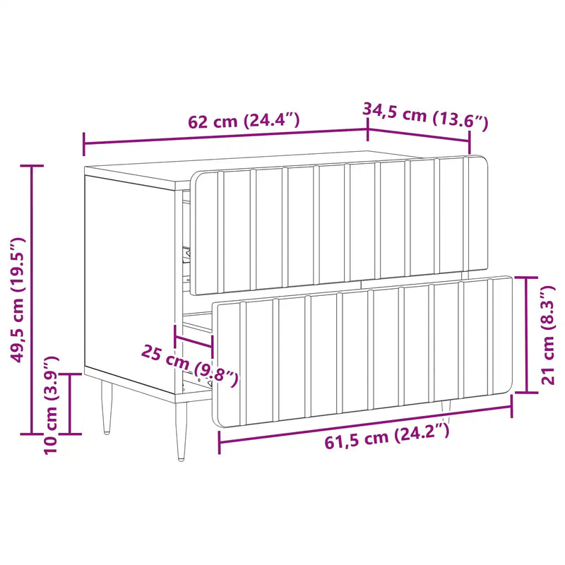 Bedside Cabinet White 62 x 34.5 x 49.5 cm Engineered Wood