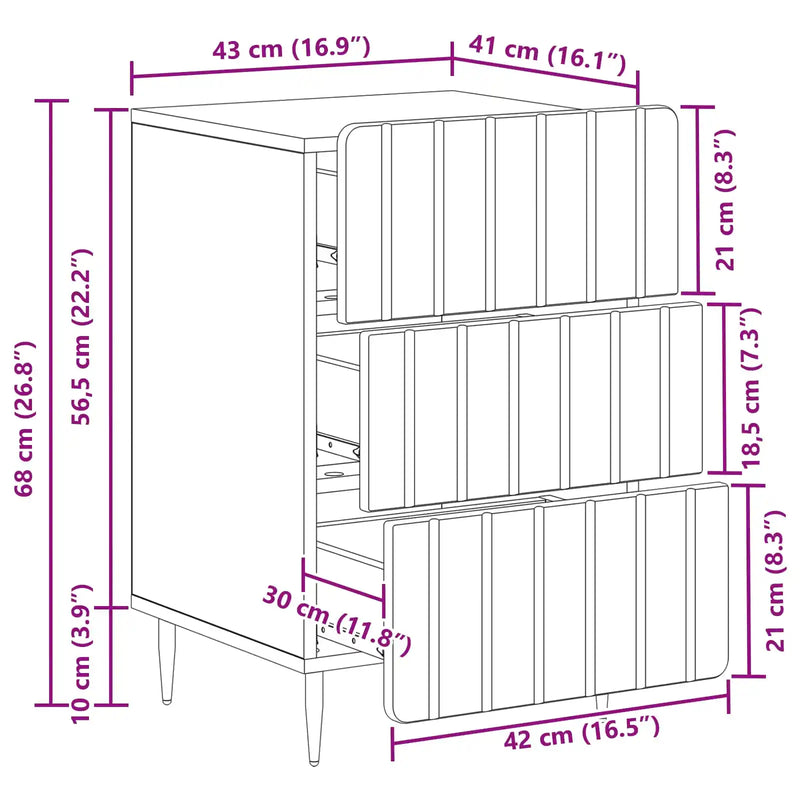 Bedside Cabinet White 43 x 41 x 68 cm Engineered Wood