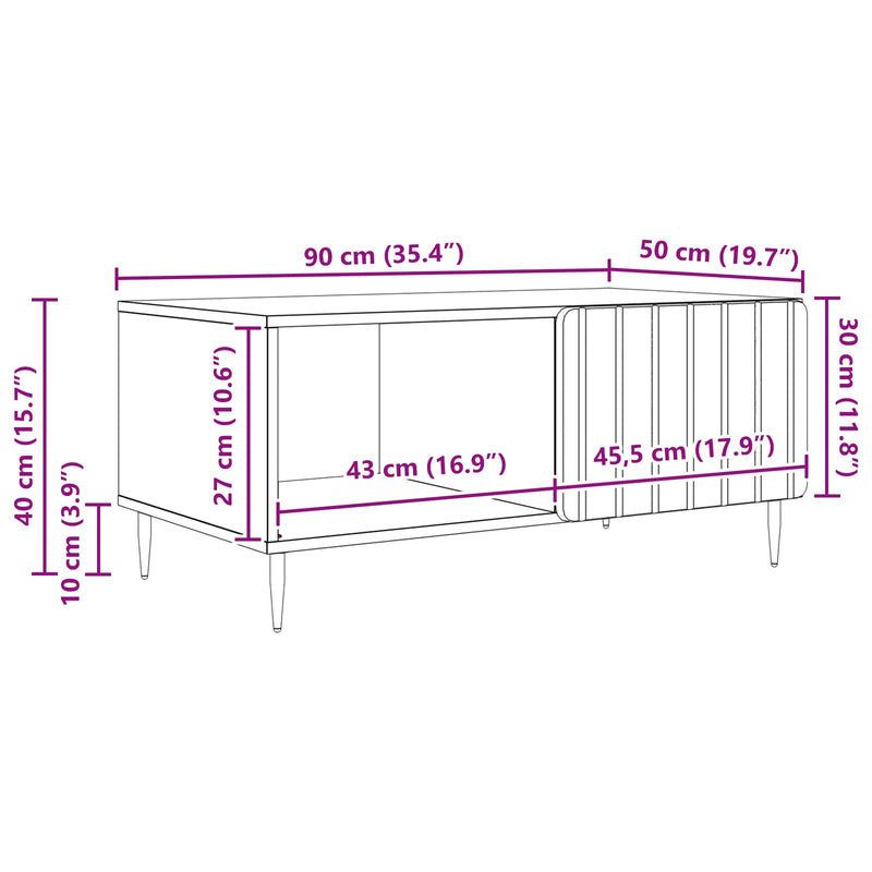 Coffee Table White 90 x 50 x 40 cm Engineered Wood