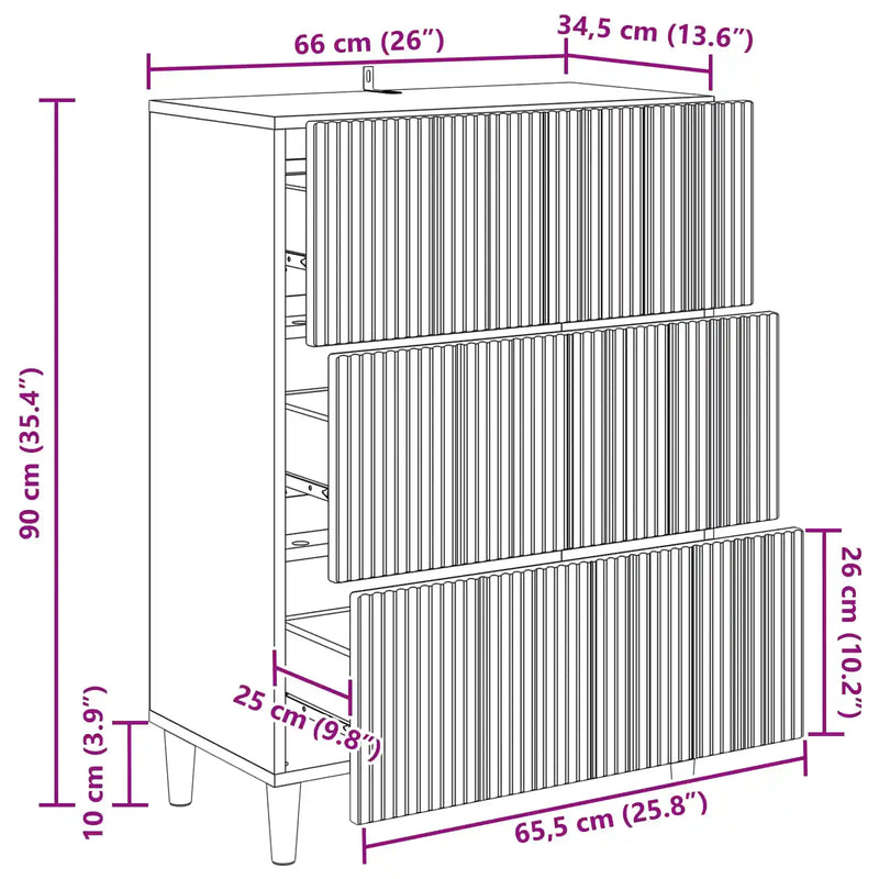 Drawer Cabinet White 66 x 34.5 x 90 cm Engineered Wood