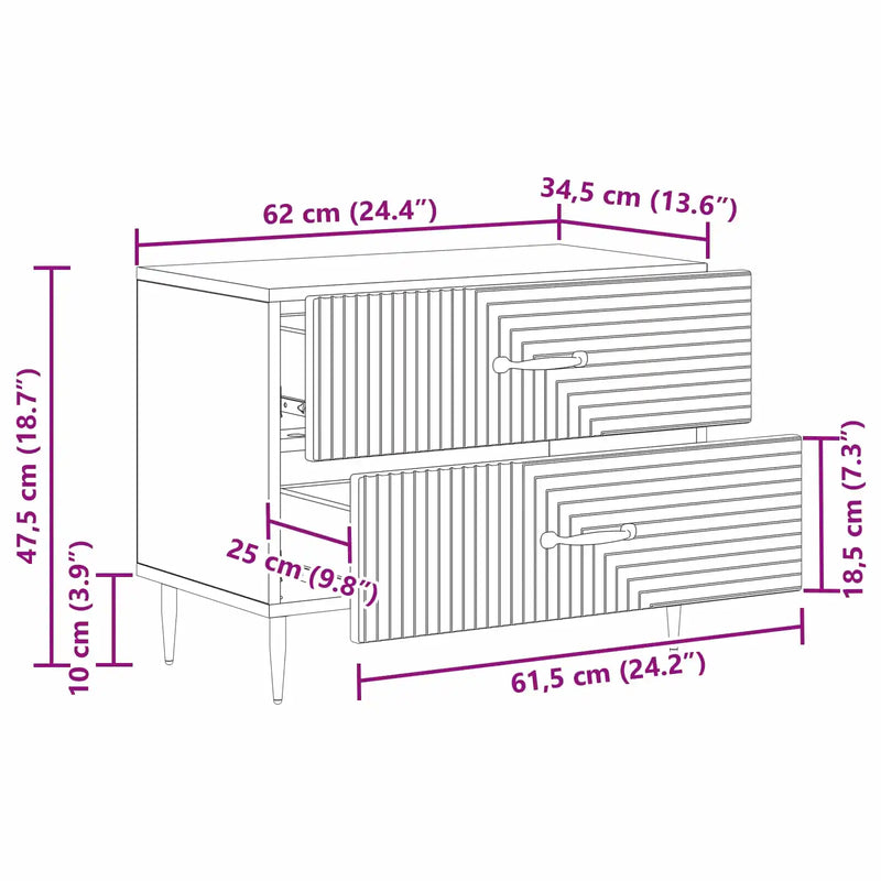 Bedside Cabinet White 62 x 34.5 x 47.5 cm Engineered Wood