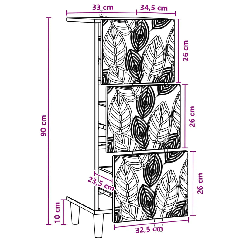 Drawer Cabinet White 33 x 34.5 x 90 cm Engineered Wood