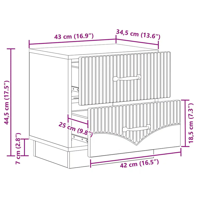 Bedside Cabinet White 43 x 34.5 x 44.5 cm Engineered Wood