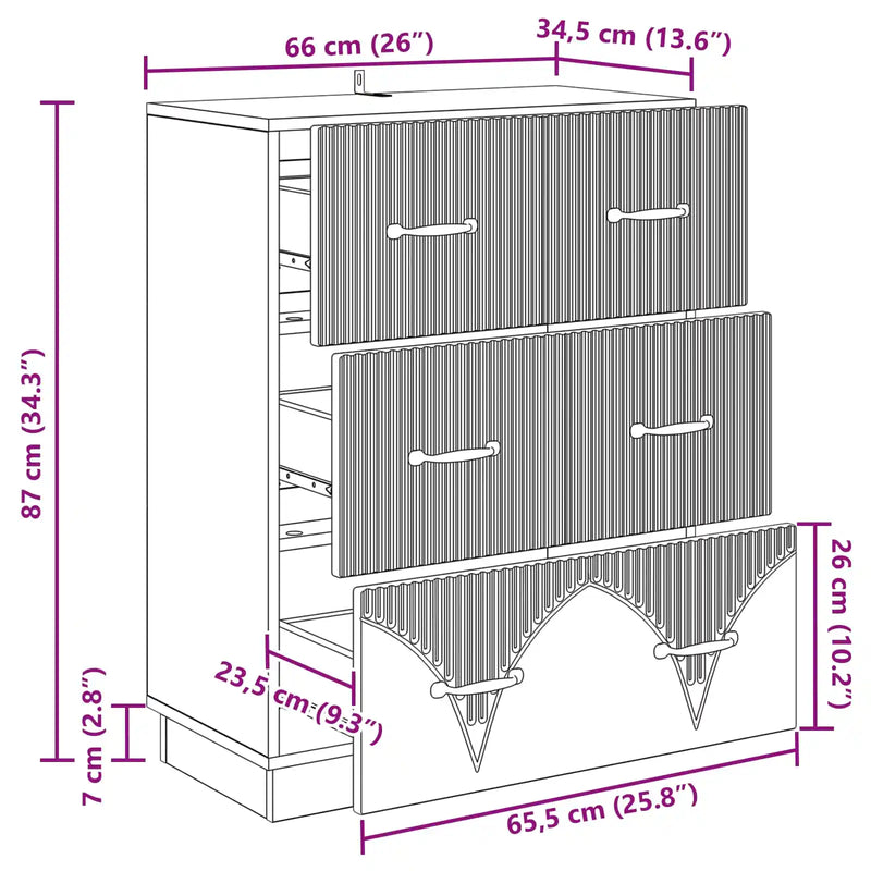 Drawer Cabinet White 66 x 34.5 x 87 cm Engineered Wood