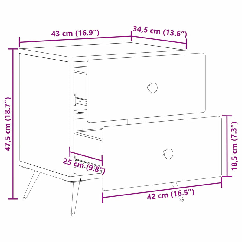 Bedside Cabinet White 43 x 34.5 x 47.5 cm Engineered Wood