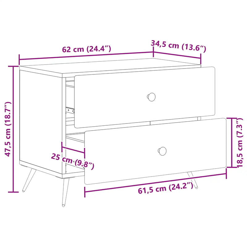 Bedside Cabinet White 62 x 34.5 x 47.5 cm Engineered Wood