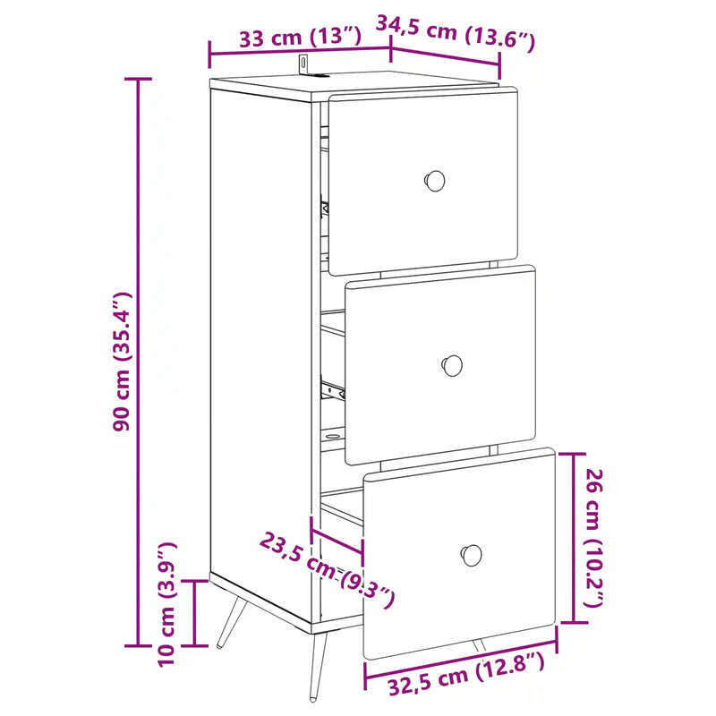 Drawer Cabinet White 33 x 34.5 x 90 cm Engineered Wood