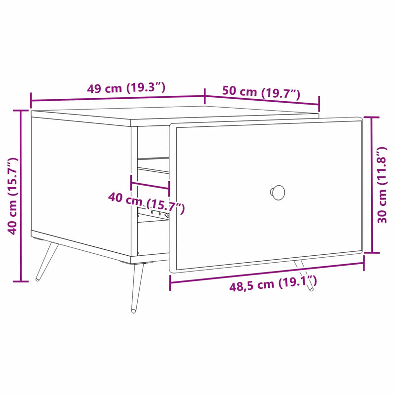 Coffee Table with Drawer White 49 x 50 x 40 cm Engineered Wood