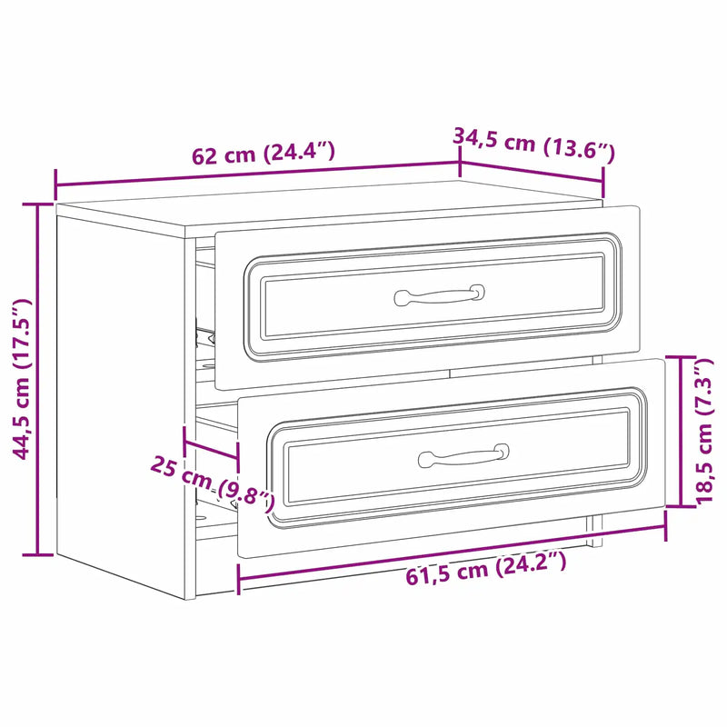 Bedside Cabinet White 62 x 34.5 x 44.5 cm Engineered Wood