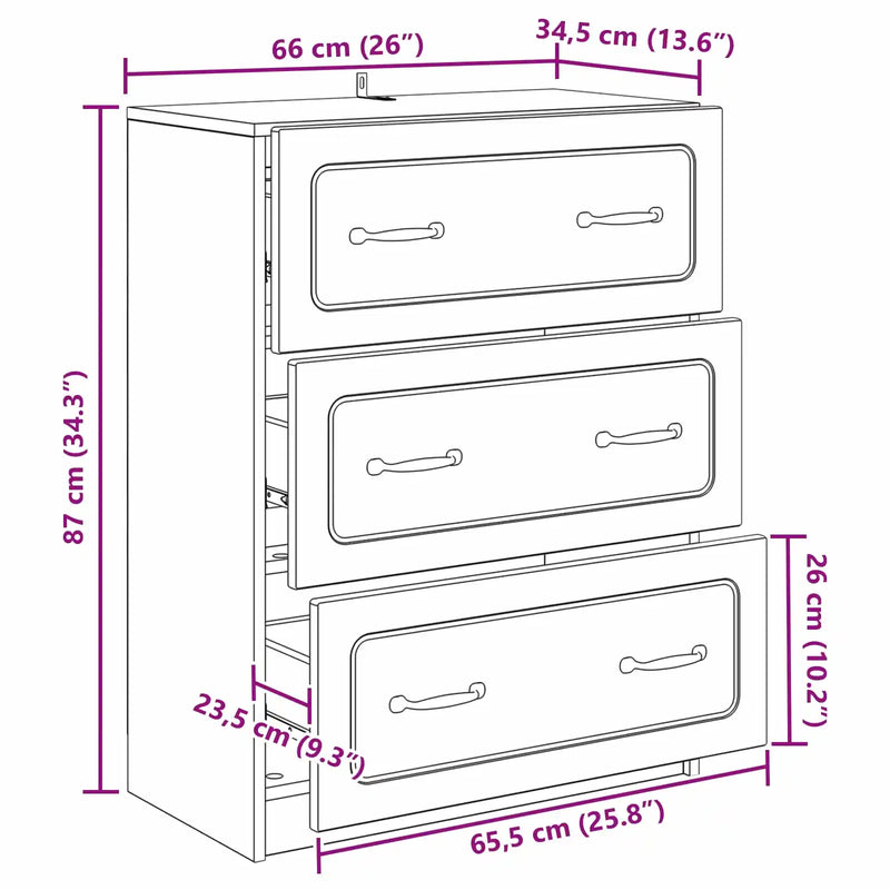 Drawer Cabinet White 66 x 34.5 x 87 cm Engineered Wood