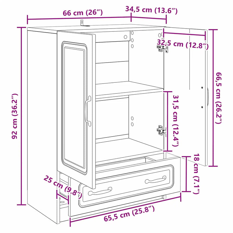 Sideboard with Drawer White 66 x 34.5 x 92 cm Engineered Wood