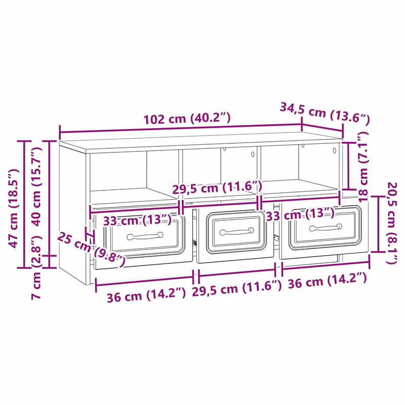 TV Cabinet with Drawer White 102 x 34.5 x 47 cm Engineered Wood