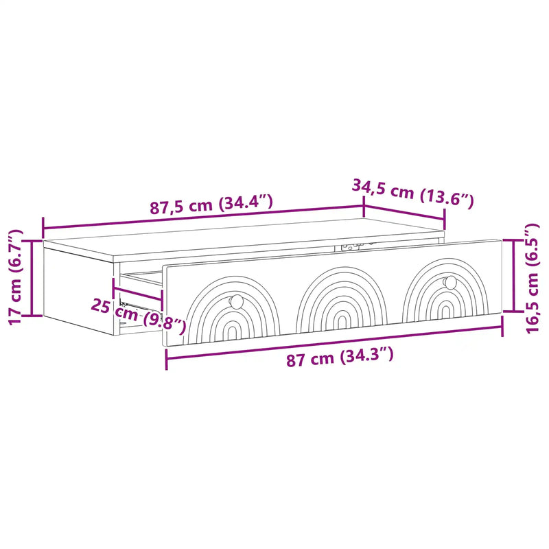 Wall-Mounted Side Table Wall-mounted White 87.5 x 34.5 x 17 cm