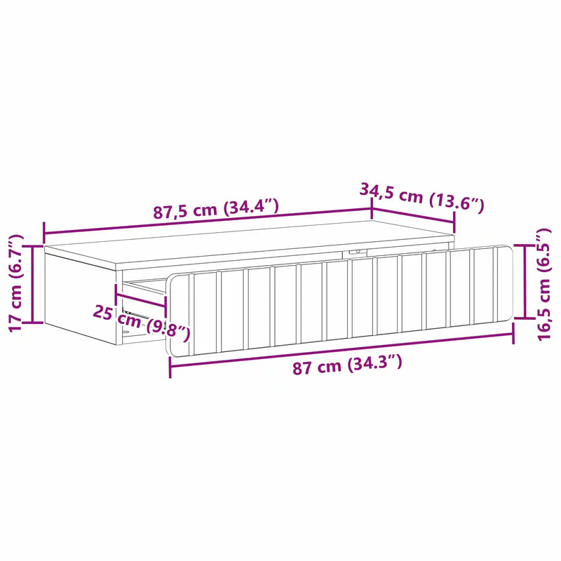 Wall-Mounted Side Table Wall-mounted White 87.5 x 34.5 x 17 cm