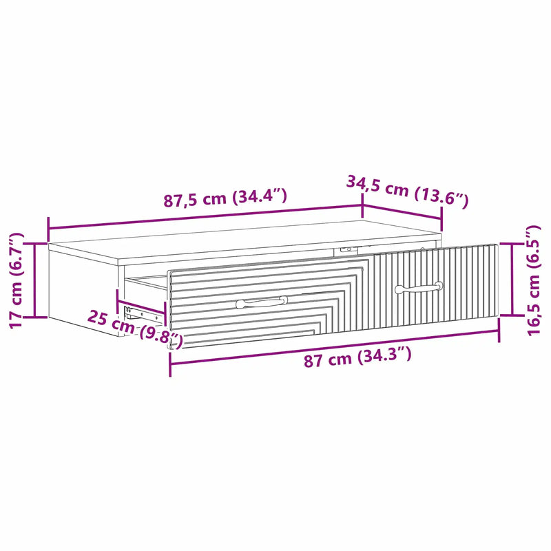 Wall-Mounted Side Table Wall-mounted White 87.5 x 34.5 x 17 cm