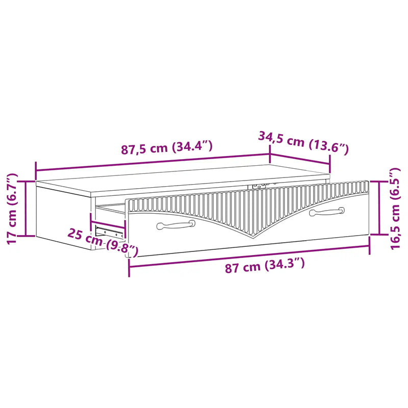 Wall-Mounted Side Table Wall-mounted White 87.5 x 34.5 x 17 cm