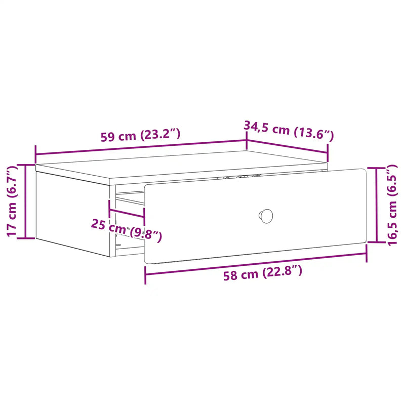 Wall-Mounted Side Table White 59 x 34.5 x 17 cm Engineered Wood