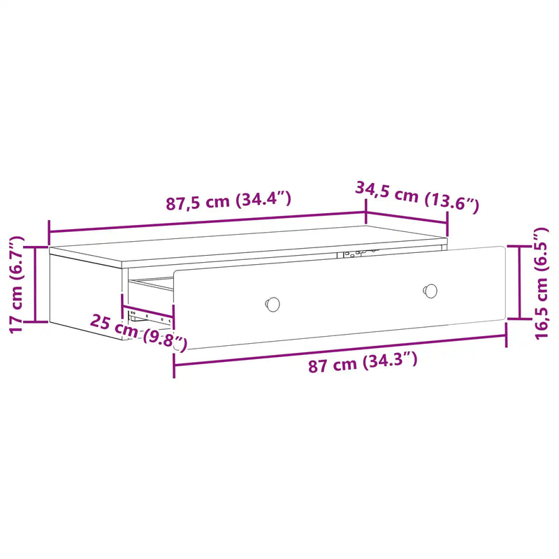 Wall-Mounted Side Table Wall-mounted White 87.5 x 34.5 x 17 cm