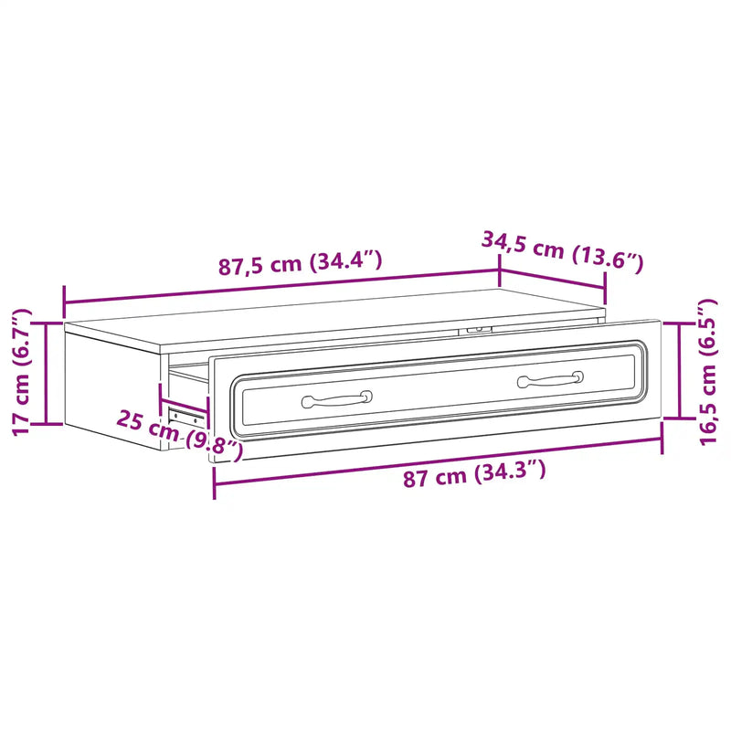 Wall-Mounted Side Table Wall-mounted White 87.5 x 34.5 x 17 cm