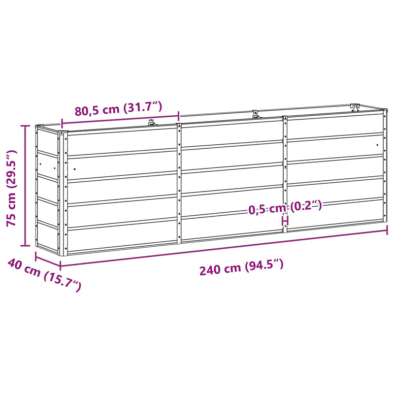 Planter Light Grey 160 x 40 x 75 cm Steel