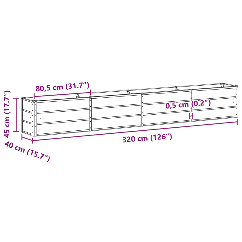Planter Light Grey 320 x 40 x 45 cm Steel