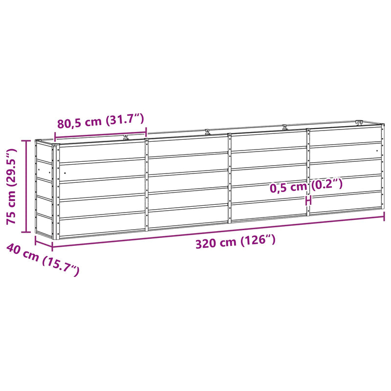 Planter Light Grey 160 x 40 x 75 cm Steel