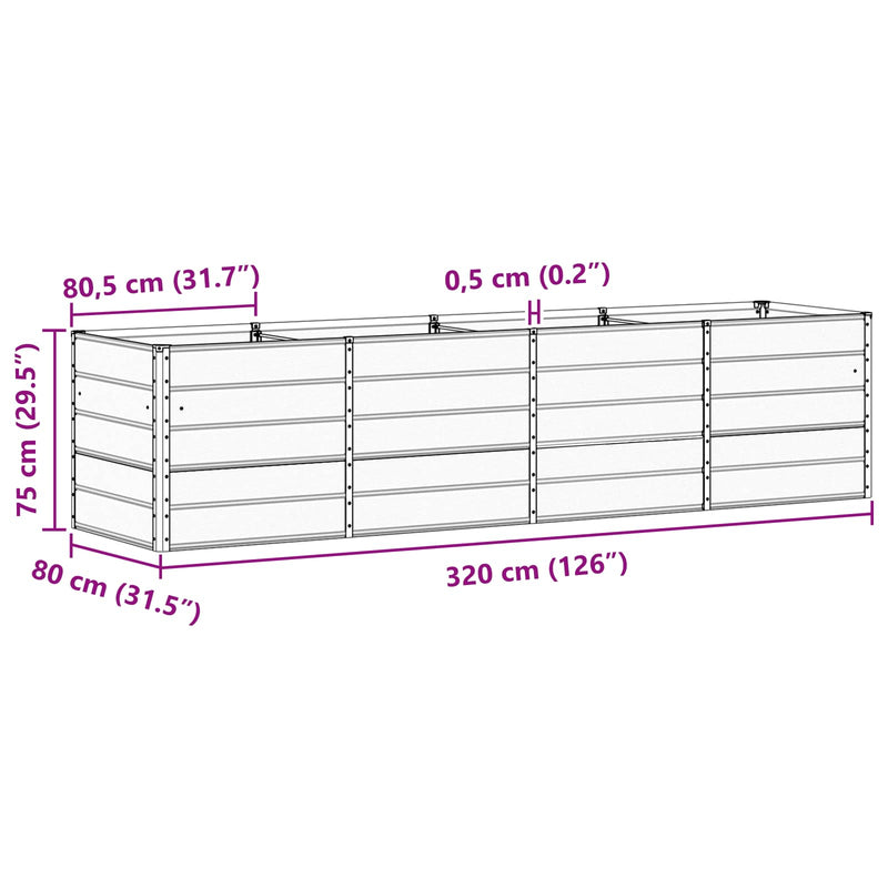Planter Light Grey 240 x 80 x 75 cm Steel