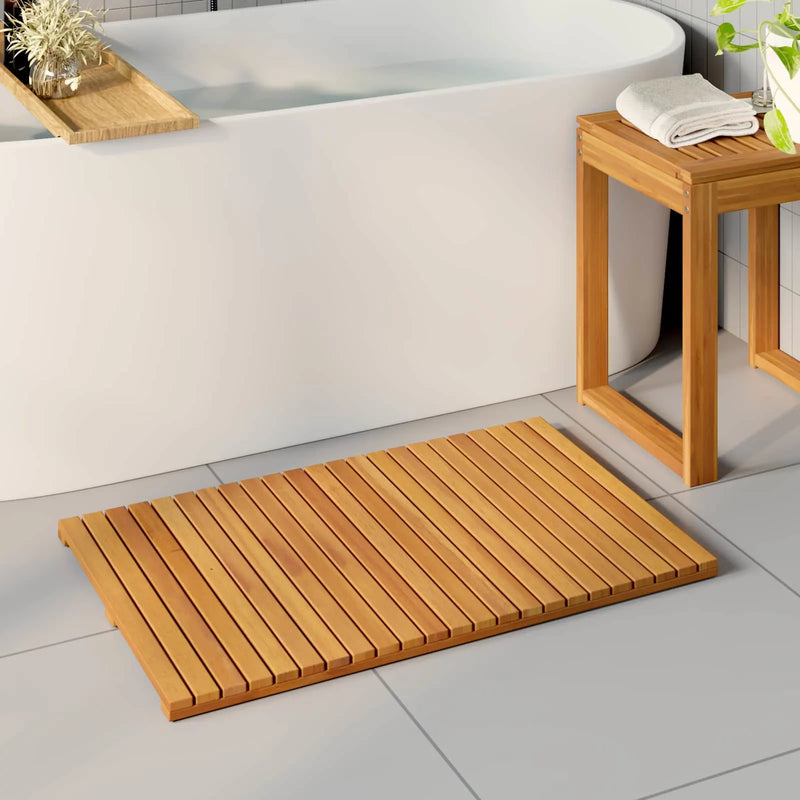 Bath Mat Plain Brown 80 x 50 cm Solid Acacia Wood