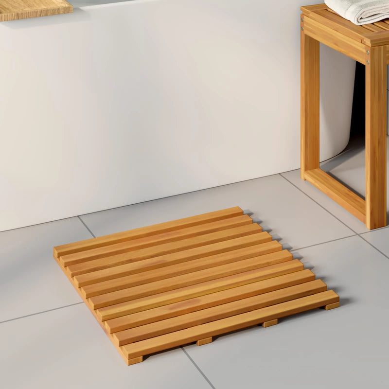 Bath Mat Plain Brown 50 x 48 x 2.5 cm Solid Acacia Wood