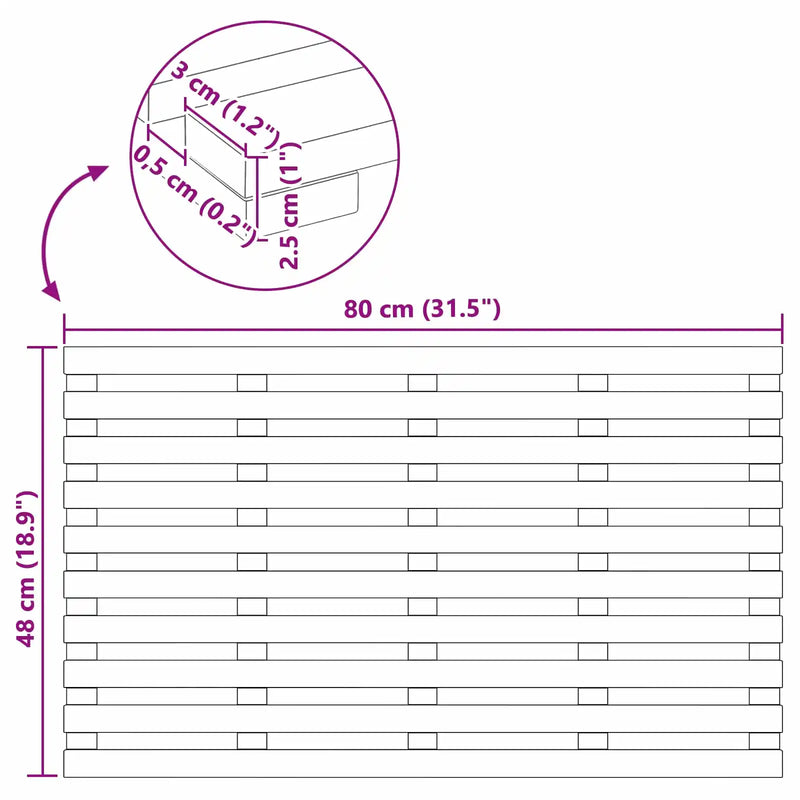 Bath Mat Plain Brown 80 x 48 x 2.5 cm Solid Acacia Wood