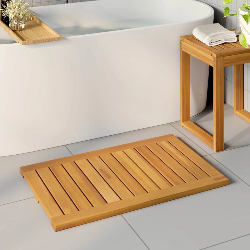 Bath Mat Plain Brown 80 x 50 cm Solid Acacia Wood