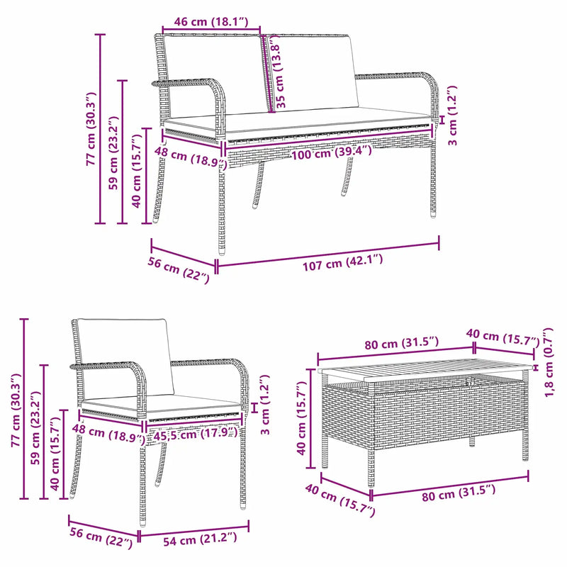 Garden set with Cushion steel