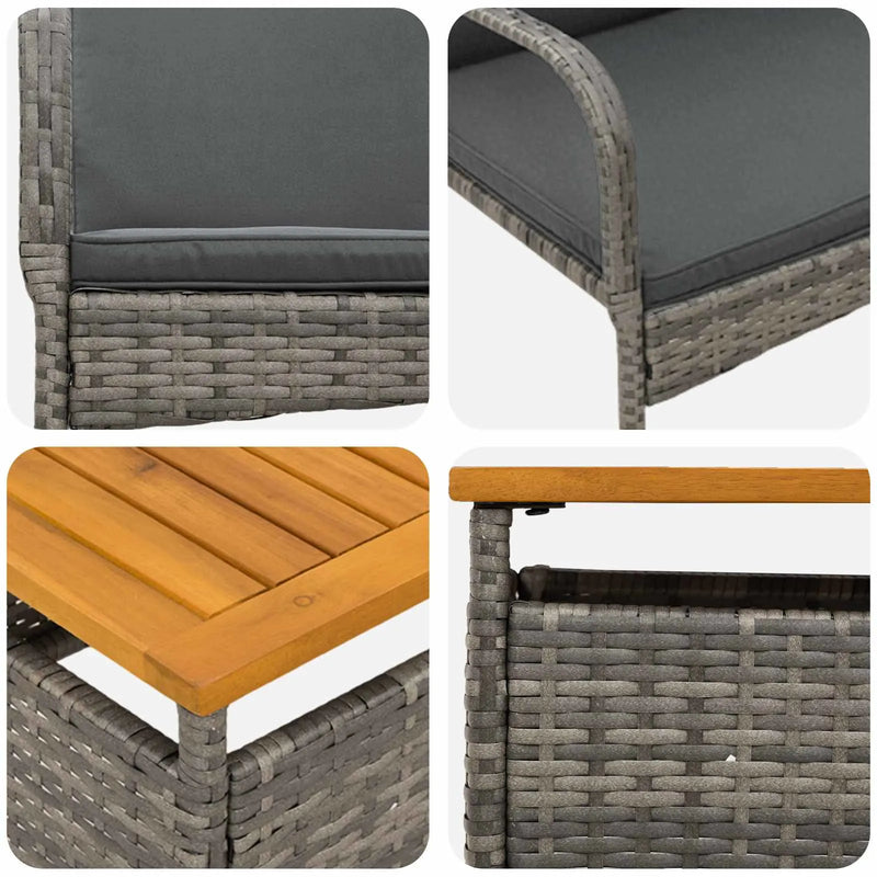 Garden Bistro Set with Cushion 3 pcs Grey Poly Rattan