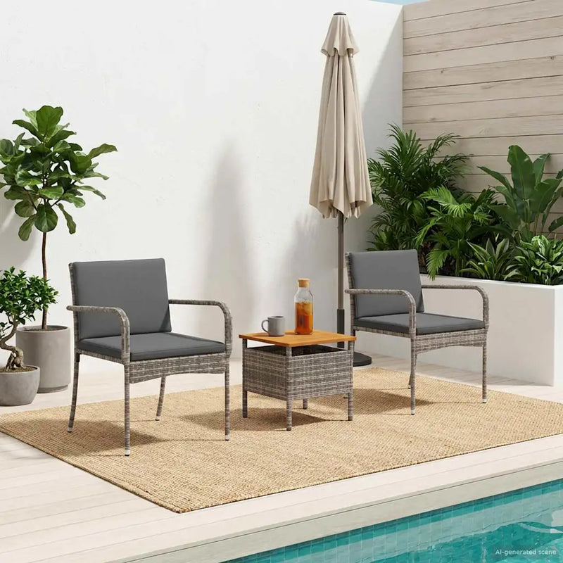 Garden Bistro Set with Cushion 3 pcs Grey Poly Rattan